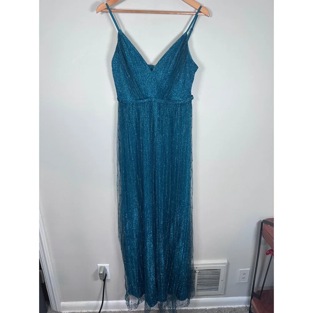Lulus Sensationally Sparkly Dark Teal Green Lurex Maxi Dress Women's S mermaid